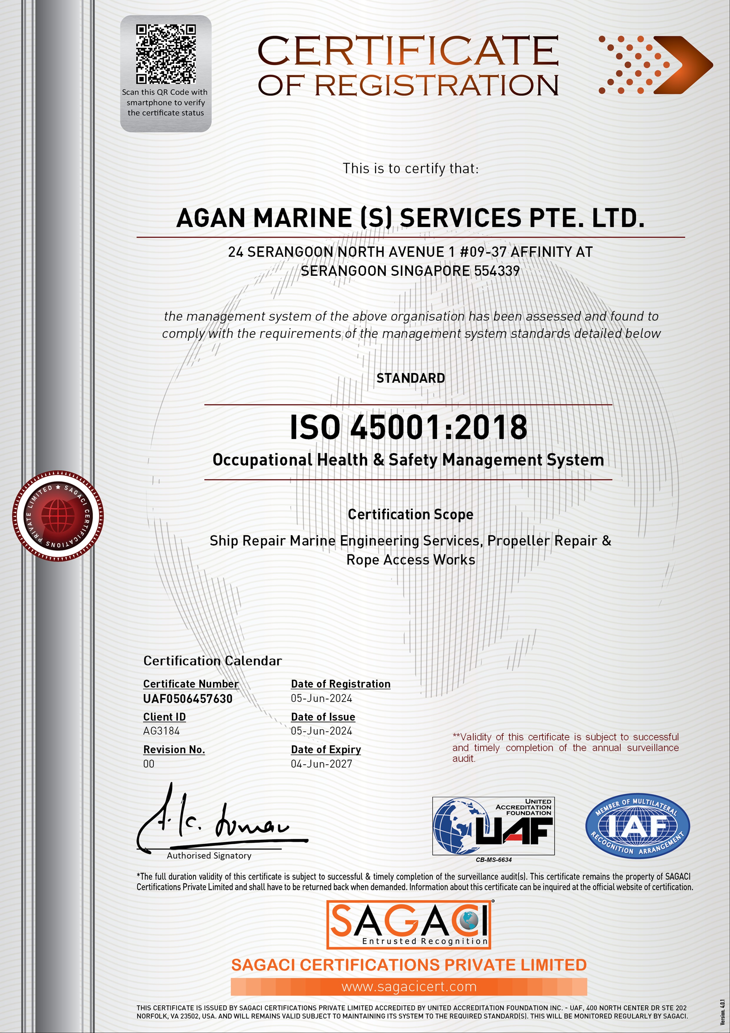 UAF0506457630_AGAN MARINE (S) SERVICES ISO 45001